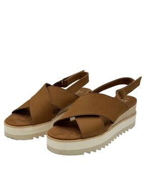 TOMS Diana Crisscross Brown Sugar Leather Jute Wrapped Platform Wedge Sandals
